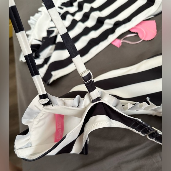 Sugar Thrillz Make My Debut Striped Ruffle Bikini Set - Black/White Barbiecore - Picture 9 of 12